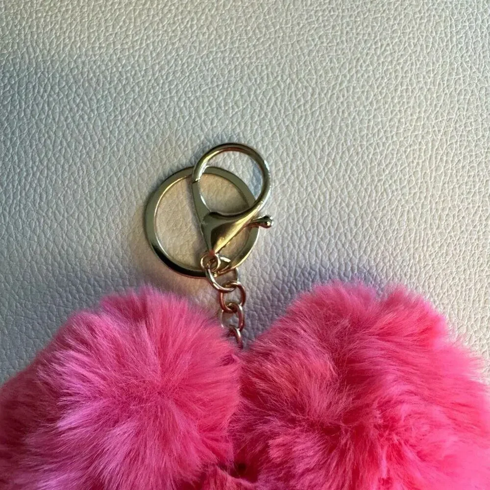 Fuzzy Pink Heart Charm FAST SHIP Pink Keychain Bag Charm